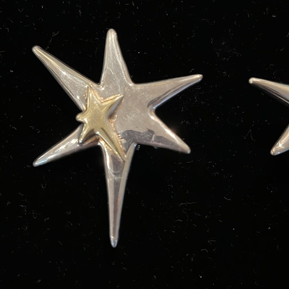 Silver and gold tone earrings with French clip back for pierced ears - Picture 2 of 3